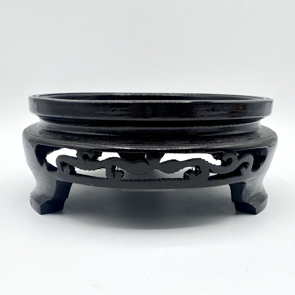Round Asian Oriental Black Wood Plant Vase Stand Display Base Approx 4.75" Inner